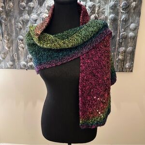 ⭐️ Multicolor Possible Hand Knit Scarf Asymmetrical and Very Beautiful